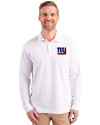 New York Giants Cutter & Buck Advantage Eco Tri-Blend Pique Mens Long Sleeve Polo White Front Thumbnail Image