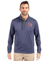 New York Giants Cutter & Buck Stealth Heathered Quarter Zip Mens Pullover Liberty Navy Front Thumbnail Image