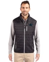 Carolina Panthers Cutter & Buck Rainier PrimaLoft® Mens Big and Tall Eco Insulated Full Zip Puffer Vest Black Front Thumbnail Image
