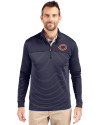 Chicago Bears Cutter & Buck Traverse Stretch Eco Stripe Quarter Zip Mens Pullover Liberty Navy Front Thumbnail Image