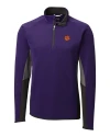 Clemson Tigers Cutter & Buck Traverse Colorblock Stretch Quarter Zip Mens Pullover College Purple Mannequin Thumbnail Image