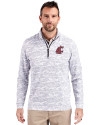 Washington State Cougars Cutter & Buck Traverse Stretch Eco Camo Print Quarter Zip Mens Pullover Charcoal Front Thumbnail Image