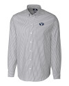 Brigham Young Cougars Cutter & Buck Stretch Oxford Stripe Mens Long Sleeve Dress Shirt Charcoal Mannequin Thumbnail Image