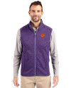 Clemson Tigers Cutter & Buck Mainsail Sweater-Knit Mens Full Zip Vest College Purple Heather Front Thumbnail Image