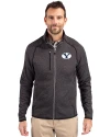 Brigham Young Cougars Cutter & Buck Mainsail Sweater-Knit Mens Big and Tall Full Zip Jacket Charcoal Heather Front Thumbnail Image
