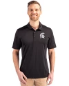 Michigan State Spartans Cutter & Buck Prospect Eco Textured Stretch Recycled Mens Short Sleeve Polo Black Front Thumbnail Image