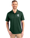 Michigan State Spartans Cutter & Buck Prospect Eco Textured Stretch Recycled Mens Short Sleeve Polo Hunter Green Front Thumbnail Image