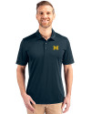 Michigan Wolverines Cutter & Buck Prospect Eco Textured Stretch Recycled Mens Short Sleeve Polo Navy Blue Front Thumbnail Image