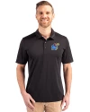 Kansas Jayhawks Cutter & Buck Prospect Eco Textured Stretch Recycled Mens Short Sleeve Polo Black Front Thumbnail Image