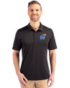 Kansas Jayhawks Cutter & Buck Prospect Eco Textured Stretch Recycled Mens Short Sleeve Polo Black Front Thumbnail Image