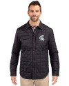 Michigan State Spartans Cutter & Buck Rainier PrimaLoft® Mens Eco Insulated Quilted Shirt Jacket Black Front Thumbnail Image