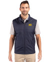 Michigan Wolverines Cutter & Buck Stealth Hybrid Quilted Mens Windbreaker Vest Liberty Navy Front Thumbnail Image