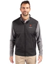 Harvard Crimson Cutter & Buck Stealth Hybrid Quilted Mens Full Zip Windbreaker Jacket Black Front Thumbnail Image