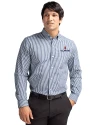 Illinois Fighting Illini Cutter & Buck Easy Care Stretch Gingham Mens Long Sleeve Dress Shirt Liberty Navy Front Thumbnail Image