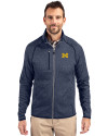Michigan Wolverines Cutter & Buck Mainsail Sweater-Knit Mens Full Zip Jacket Liberty Navy Heather Front Thumbnail Image