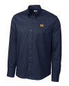 Michigan Wolverines Cutter & Buck Epic Easy Care Nailshead Mens Long Sleeve Dress Shirt Navy Blue Mannequin Thumbnail Image
