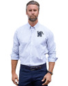 View image 4: Memphis Tigers Cutter & Buck Easy Care Stretch Oxford Stripe Mens Big & Tall Long Sleeve Button Down Shirt French Blue Front