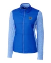View image 4: Memphis Tigers Cutter & Buck Stealth Recycled Hybrid Quilted Womens Windbreaker Jacket Chelan Blue Mannequin