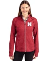 Nebraska Cornhuskers Cutter & Buck Mainsail Full Zip Hooded Womens Jacket Cardinal Red Heather Front Thumbnail Image