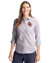 Oklahoma Sooners  Cutter & Buck Stretch Oxford Stripe Womens Long Sleeve Dress Shirt Charcoal Front Thumbnail Image