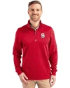 NC State Wolfpack Cutter & Buck Traverse Stretch Eco Quarter Zip Mens Pullover Red Front Thumbnail Image