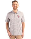 Oklahoma Sooners  Cutter & Buck Forge Tonal Stripe Stretch Mens Polo Polished Medium Gray Front Thumbnail Image