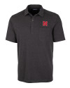 Nebraska Cornhuskers Cutter & Buck Advantage Tri-Blend Jersey Mens Pocket Polo Black Heather Mannequin Thumbnail Image