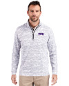 TCU Horned Frogs Cutter & Buck Traverse Stretch Eco Camo Print Quarter Zip Mens Pullover Charcoal Front Thumbnail Image