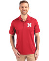 Nebraska Cornhuskers Cutter & Buck Prospect Eco Textured Stretch Recycled Mens Short Sleeve Polo Red Front Thumbnail Image