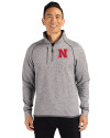 Nebraska Cornhuskers Cutter & Buck Mainsail Sweater-Knit Mens Half Zip Pullover Jacket Polished Heather Front Thumbnail Image