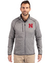 Nebraska Cornhuskers Cutter & Buck Mainsail Sweater-Knit Mens Full Zip Jacket Polished Heather Front Thumbnail Image