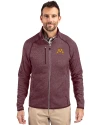 Minnesota Golden Gophers Cutter & Buck Mainsail Sweater-Knit Mens Full Zip Jacket Bordeaux Heather Front Thumbnail Image