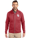 Oklahoma Sooners  Cutter & Buck Mainsail Sweater-Knit Mens Full Zip Jacket Cardinal Red Heather Front Thumbnail Image