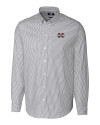 Mississippi State Bulldogs Cutter & Buck Stretch Oxford Stripe Mens Long Sleeve Dress Shirt Charcoal Mannequin Thumbnail Image