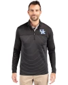 Kentucky Wildcats Cutter & Buck Traverse Stretch Eco Stripe Quarter Zip Mens Big and Tall Pullover Black Front Thumbnail Image