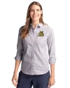 Bryant University Bulldogs Cutter & Buck Stretch Oxford Stripe Womens Long Sleeve Dress Shirt Charcoal Front Thumbnail Image