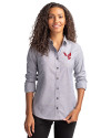 Eastern Washington Eagles Cutter & Buck Stretch Oxford Womens Long Sleeve Dress Shirt Charcoal Front Thumbnail Image