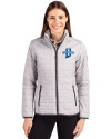 View image 4: Indiana State Sycamores Cutter & Buck Rainier Recycled Insulated Puffer Womens Full Zip Jacket Polished Medium Gray Front