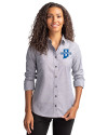 Indiana State Sycamores Cutter & Buck Stretch Oxford Womens Long Sleeve Dress Shirt Charcoal Front Thumbnail Image
