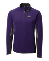 View image 2: James Madison Dukes Cutter & Buck Traverse Colorblock Stretch Quarter Zip Mens Pullover College Purple Mannequin