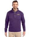 James Madison Dukes Cutter & Buck Mainsail Sweater-Knit Mens Half Zip Pullover Jacket College Purple Heather Front Thumbnail Image