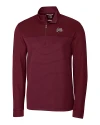 View image 4: Montana Grizzlies Cutter & Buck Traverse Recycled Smooth Stretch Mens Stripe Quarter Zip Pullover Bordeaux Mannequin