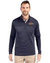 Pepperdine Waves Cutter & Buck Traverse Stretch Eco Stripe Quarter Zip Mens Big and Tall Pullover Liberty Navy Front Thumbnail Image