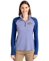 Pepperdine Waves Cutter & Buck Forge Tonal Stripe Stretch Half Zip Womens Top Tour Blue Front Thumbnail Image