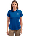 Emory Eagles Cutter & Buck Prospect Eco Textured Stretch Recycled Womens Short Sleeve Polo Tour Blue Front Thumbnail Image