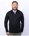 Front profile of a man wearing a Black Cutter & Buck Virtue Eco Pique Recycled Quarter Zip Mens Pullover BL PRO_HG 1 Thumbnail Image
