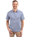 Front profile of a man wearing a Tour Blue Cutter & Buck Virtue Eco Pique Stripe Recycled Mens Polo Thumbnail Image