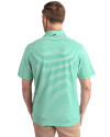 Back profile of a man wearing a Kelly Green Cutter & Buck Virtue Eco Pique Stripe Recycled Mens Polo Thumbnail Image