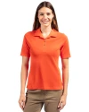 Front profile of a woman wearing a College Orange Cutter & Buck Virtue Eco Pique Recycled Womens Polo Thumbnail Image