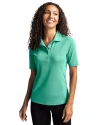 Front profile of a woman wearing a Fresh Mint Cutter & Buck Virtue Eco Pique Recycled Womens Polo Thumbnail Image